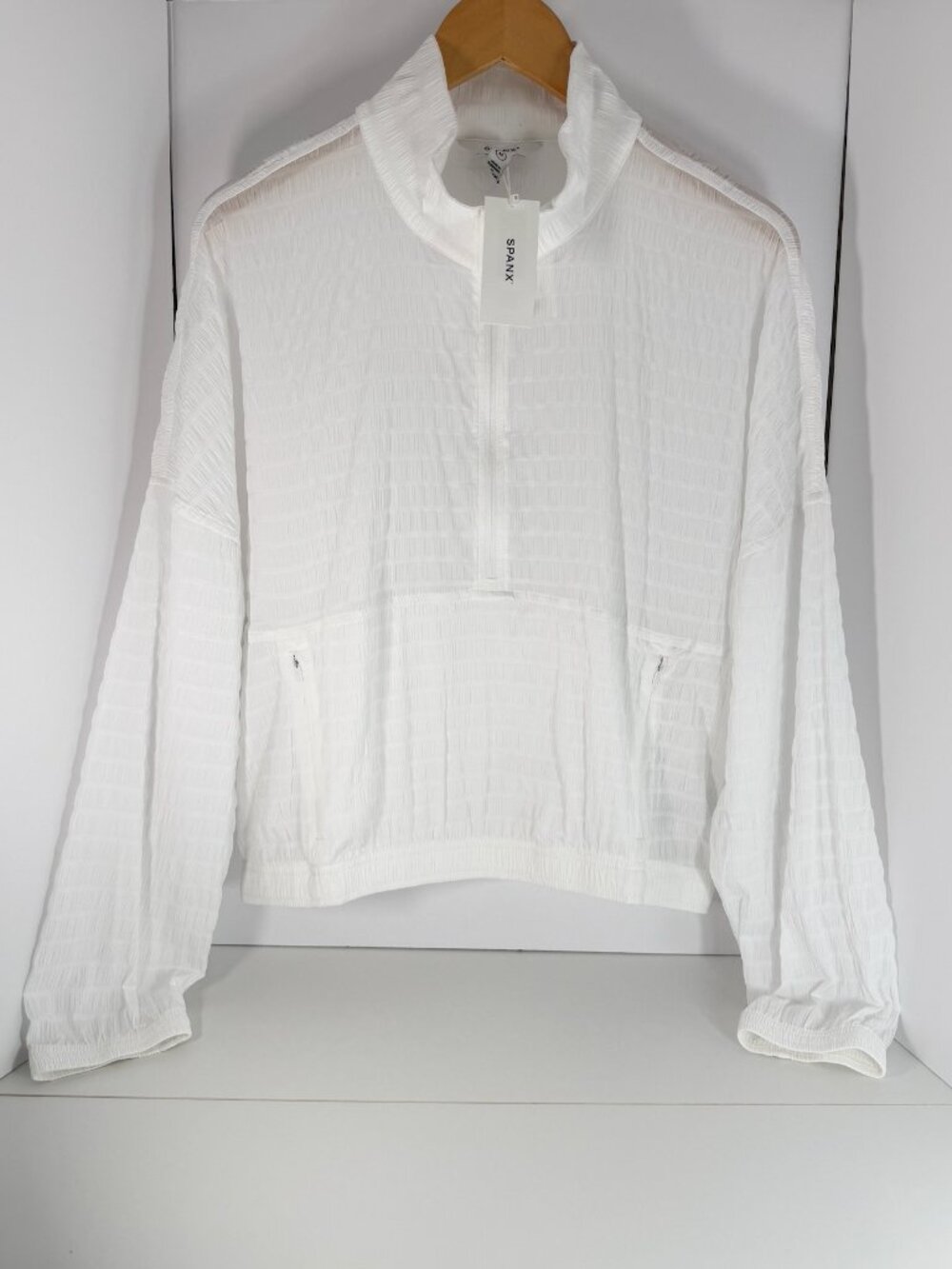 SPANX Active Run Jack Half Zip Pullover White Textured Small NWT Lightweight Top
